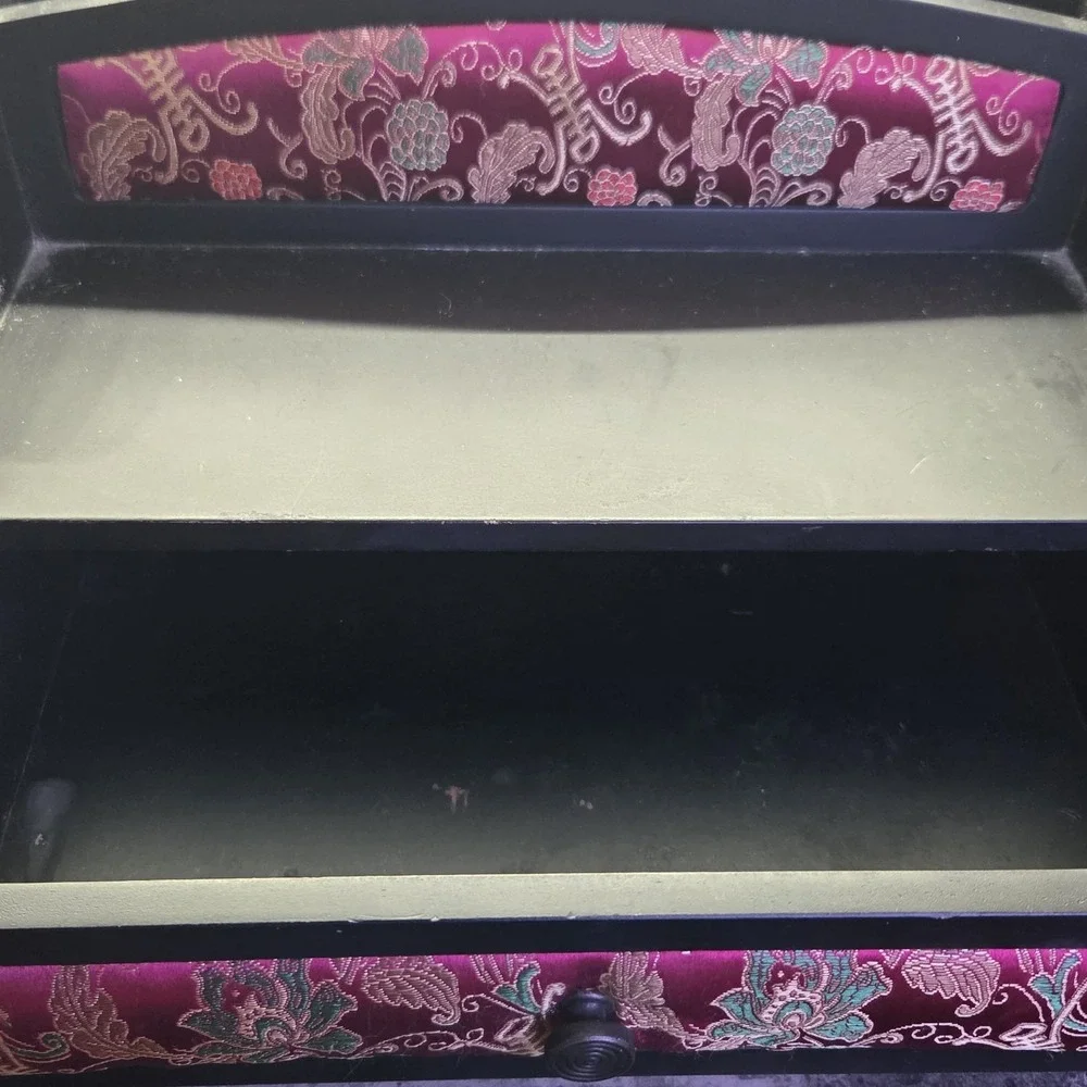 Vintage Asian Style EHI Black Desk Organizer Purple Brocade Fabric Drawer...